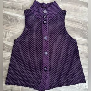 100% Cotton Textured Knit Vest Button Up Mock Neck Size XXL